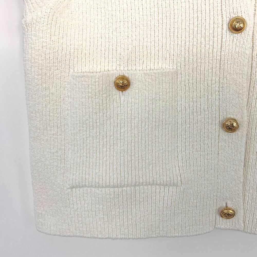 Zara Plain Knit Top/Vest in Cream with Gold Buttons Sz M - Picture 9 of 16